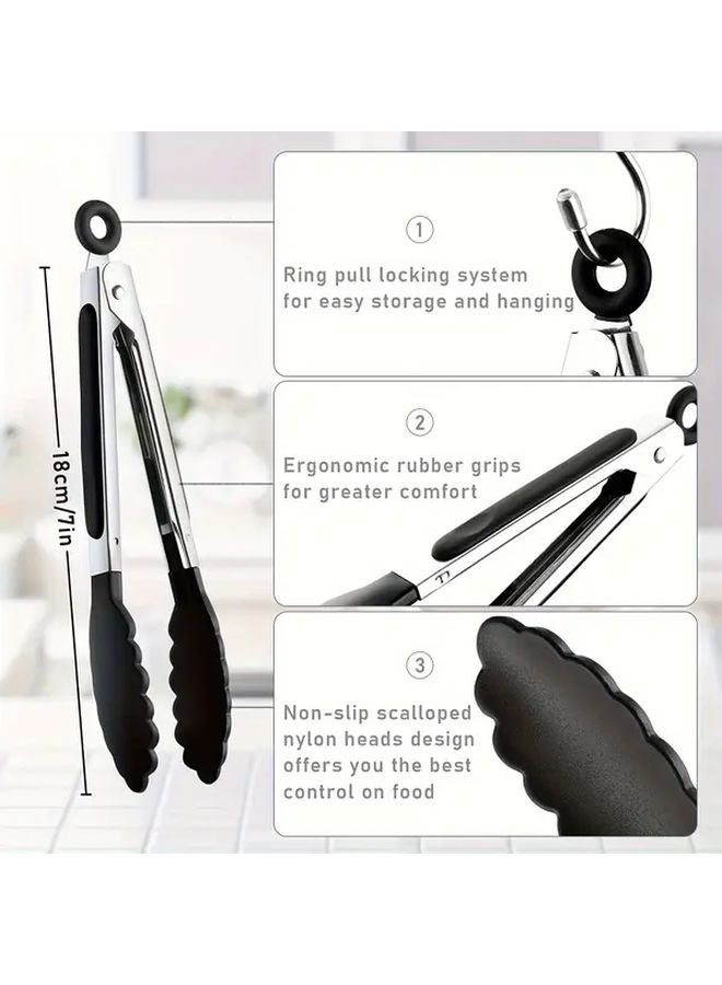 1pc Purple 7 Inch Mini Kitchen Tongs Heat Resistant Nylon Tips For Cooking Serving BBQ Salad - Image 2